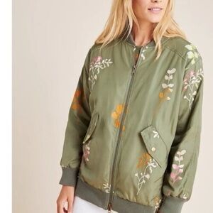 Anthropologie Ainsley Embroidered Bomber Jacket L